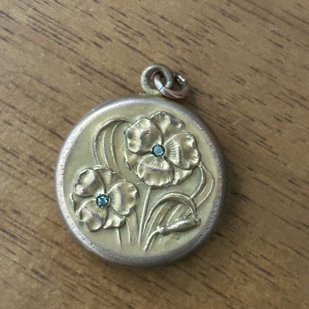 Vintage Victorian Gold Filled Flower Locket, Pansy Paste Locket